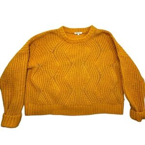 Madewell Everett Cable-Knit Pullover Sweater Mustard Yellow Large EUC